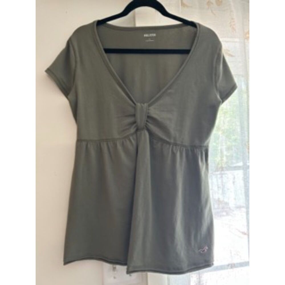 Hollister Sage Green Knot Front Babydoll Top Women's Large